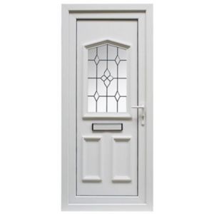 Amberley Obscure Bevelled Leaded Pattern Double Glazed Panelled White Upvc External Front Door & Frame, (H)2055mm (W)920mm