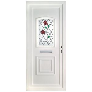 Lainston Obscure Bevelled Leaded Pattern Double Glazed Panelled White Upvc External Front Door & Frame, (H)2055mm (W)920mm