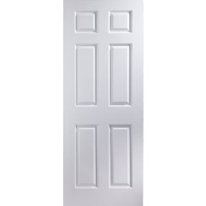 6 Panel White Woodgrain Effect Internal Door, (H)1981mm (W)838mm (T)35mm