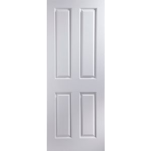 John Carr 4 Panel Primed White Woodgrain Effect Lh & Rh Internal Door, (H)1981mm (W)762mm (T)35mm