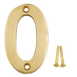 Image of Polished Brass effect Metal House number 0 (H)75mm (W)48mm