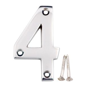 Image of Polished Chrome effect Brass House number 4 (H)75mm (W)48mm