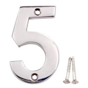 Image of Polished Chrome effect Brass House number 5 (H)75mm (W)48mm