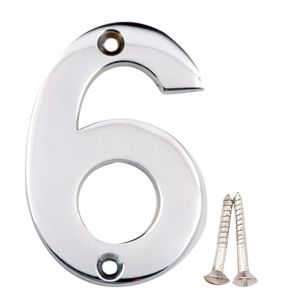Image of Polished Chrome effect Brass House number 6 (H)75mm (W)48mm