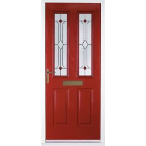 Kingston Decorative Leaded Red Grp External Front Door & Frame, (H)2055mm (W)920mm