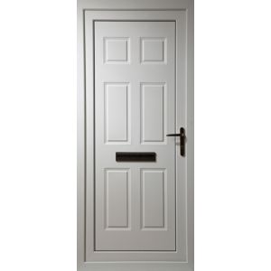 Image of 6 panel White PVCu Glazed External Front door & frame LH (H)2055mm (W)920mm
