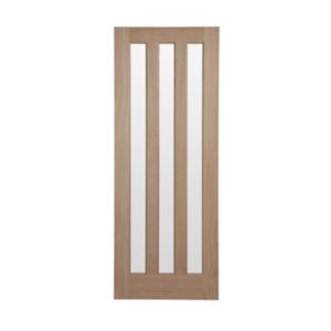 Image of Vertical 3 panel Frosted Glazed Oak veneer LH & RH Internal Door (H)1981mm (W)686mm