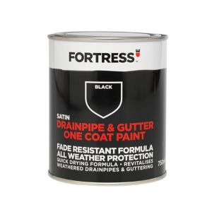 Image of Fortress Black Satin Drainpipe & gutter paint 0.75L