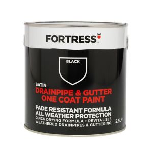 Image of Fortress Black Satin Drainpipe & gutter paint 2.5L
