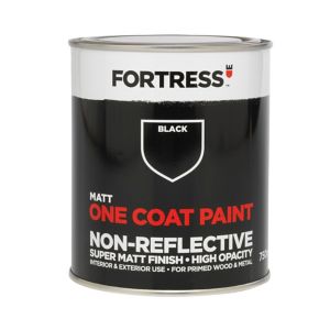 Image of Fortress One coat Black Matt Metal & wood paint 0.75L