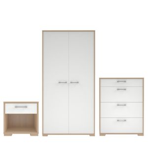 Tvilum Evie Matt & High Gloss White Oak Effect 3 Piece Bedroom Furniture Set