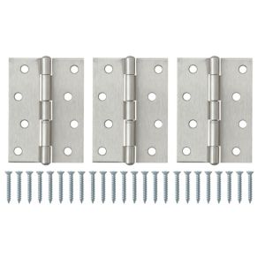 Image of Satin Nickel-plated Metal Butt Door hinge (L)100mm Pack of 3