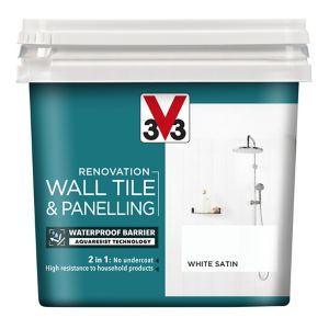 Image of V33 Renovation White Satin Wall tile & panelling paint 0.75L