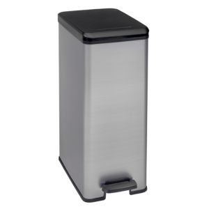 Image of Curver Deco Silver Stainless Steel Effect Plastic Slim Kitchen Pedal Bin 40L