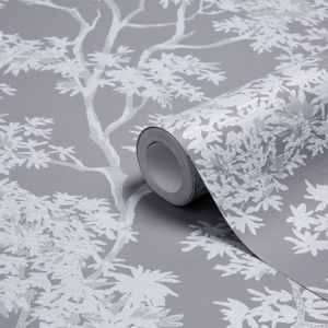 Image of Colours Charcoal Maple tree Mica effect Smooth Wallpaper
