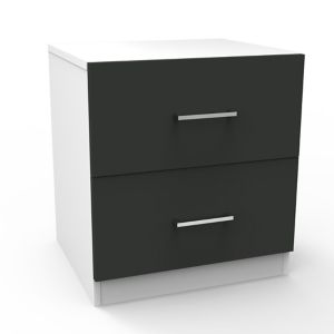 Image of Darwin Gloss anthracite & white 2 Drawer Bedside chest (H)548mm (W)500mm (D)420mm