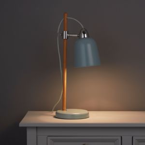 Image of Matt Duck egg Oak effect LED Table lamp