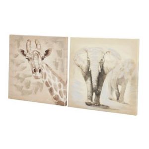 Elephant & Giraffe Beige Canvas Art, Pack Of 2 (H)320mm (W)320mm