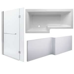 Image of Cooke & Lewis Adelphi LH Acrylic & glass L shaped Shower Bath panel screen & 12 jet air spa (L)1675mm (W)850mm