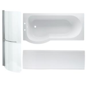 Cooke & Lewis Adelphi P-Shaped Shower Bath, Panel & Screen Set, (L)1675mm (W)850mm White
