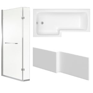 Image of Cooke & Lewis Solarna L shaped Shower LH bath panel & screen (L)1700mm (W)850mm