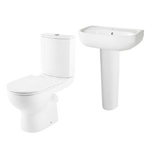 GoodHome Cavally White Close-Coupled Toilet & Full Pedestal Basin