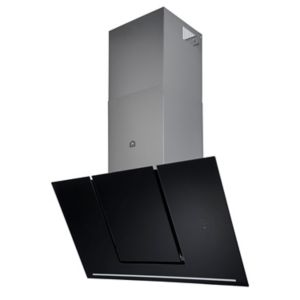 Image of GoodHome Bamia GHAGML90 Black Glass Angled Slide lift cooker hood (W)90cm