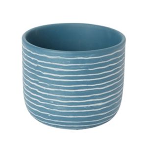 Image of Glazed Blue coral Clay Striped Plant pot (Dia)20cm