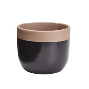 Image of Glazed Black Clay Dipped Plant pot (Dia)20.2cm