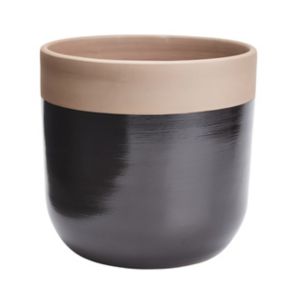 Image of Glazed Black Clay Dipped Plant pot (Dia)24.7cm