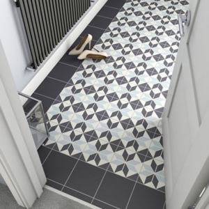 Image of Hydrolic Black & white Matt Star Concrete effect Porcelain Floor Tile Sample