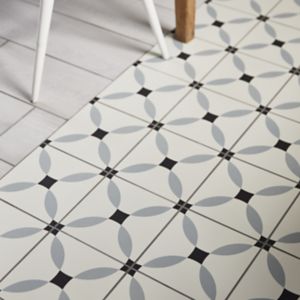 Image of Hydrolic Black & white Matt Calisson Concrete effect Porcelain Floor Tile Sample