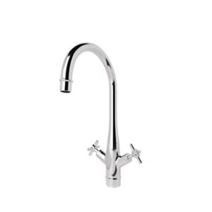 GoodHome Filbert Silver Chrome Effect Kitchen Twin Lever Tap