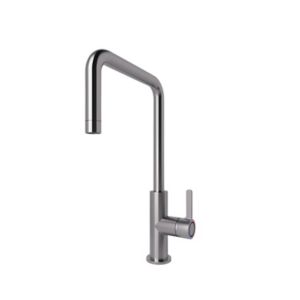 GoodHome Kamut Silver Stainless Steel Effect Kitchen Side Lever Tap