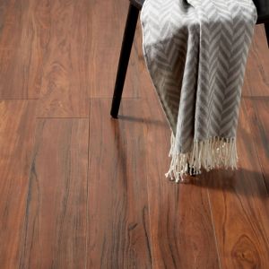 Image of Bannerton Brown Gloss Mahogany effect Laminate Flooring Sample