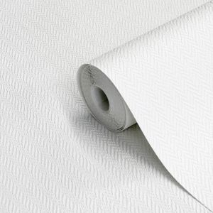 Image of GoodHome Cernon White Herringbone Textured Wallpaper