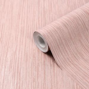 Image of GoodHome Ciral Pink Striped Metallic effect Textured Wallpaper