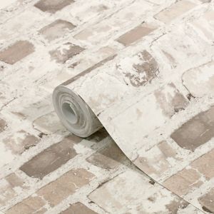 Image of GoodHome Givry Beige Brick Textured Wallpaper