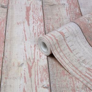 Image of GoodHome Bucy Pink Wood effect Smooth Wallpaper