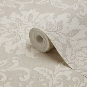 Image of GoodHome Mire Beige Damask Textured Wallpaper
