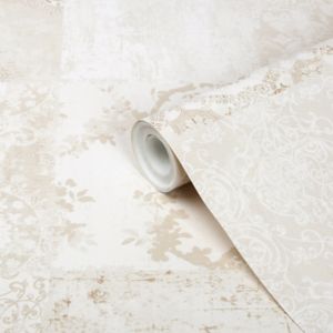 Image of GoodHome Meral Beige Damask Smooth Wallpaper