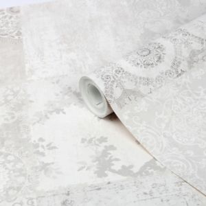 Image of GoodHome Meral Grey Damask Smooth Wallpaper