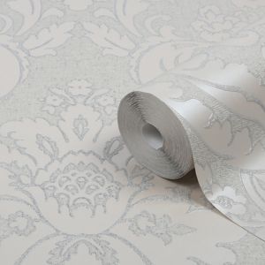 Image of GoodHome Gavre Beige Damask Silver glitter effect Textured Wallpaper