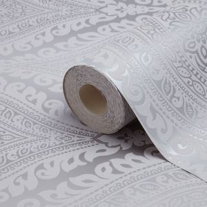 Image of Celosi Grey Damask Metallic effect Textured Wallpaper