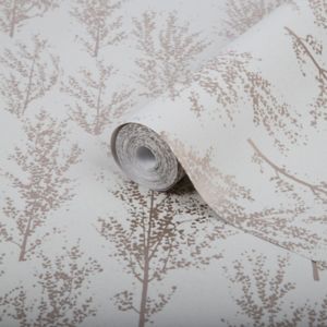 Image of GoodHome Jatoba Beige Tree Rose gold glitter effect Textured Wallpaper
