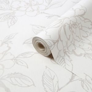 Image of GoodHome Acaj Beige & white Floral Textured Wallpaper
