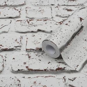Image of GoodHome Vulpin White Brick Smooth Wallpaper