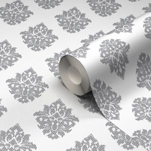 Image of GoodHome Cloezia Grey & white Damask Textured Wallpaper
