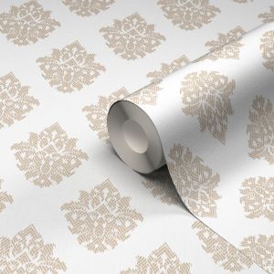 Image of GoodHome Cloezia Beige & white Damask Textured Wallpaper