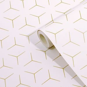 Image of Wandou White Geometric Metallic effect Smooth Wallpaper